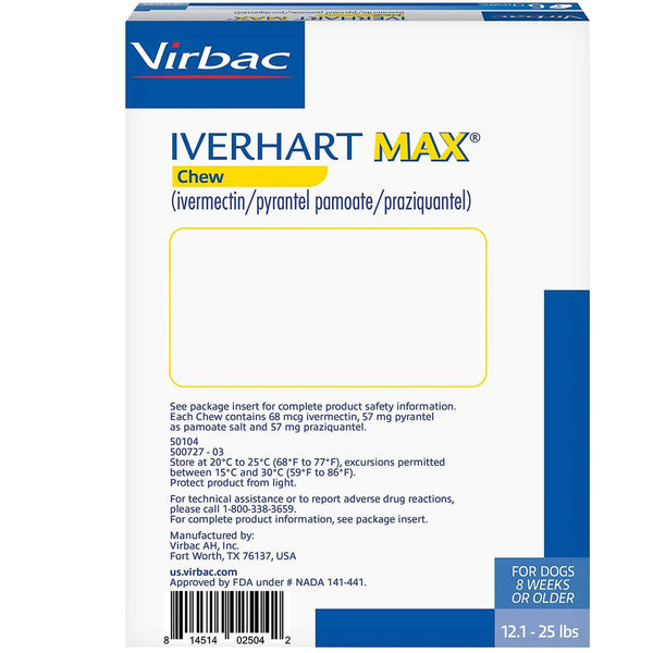 Iverhart Max Chew for Dogs 12.1-25 lbs backside