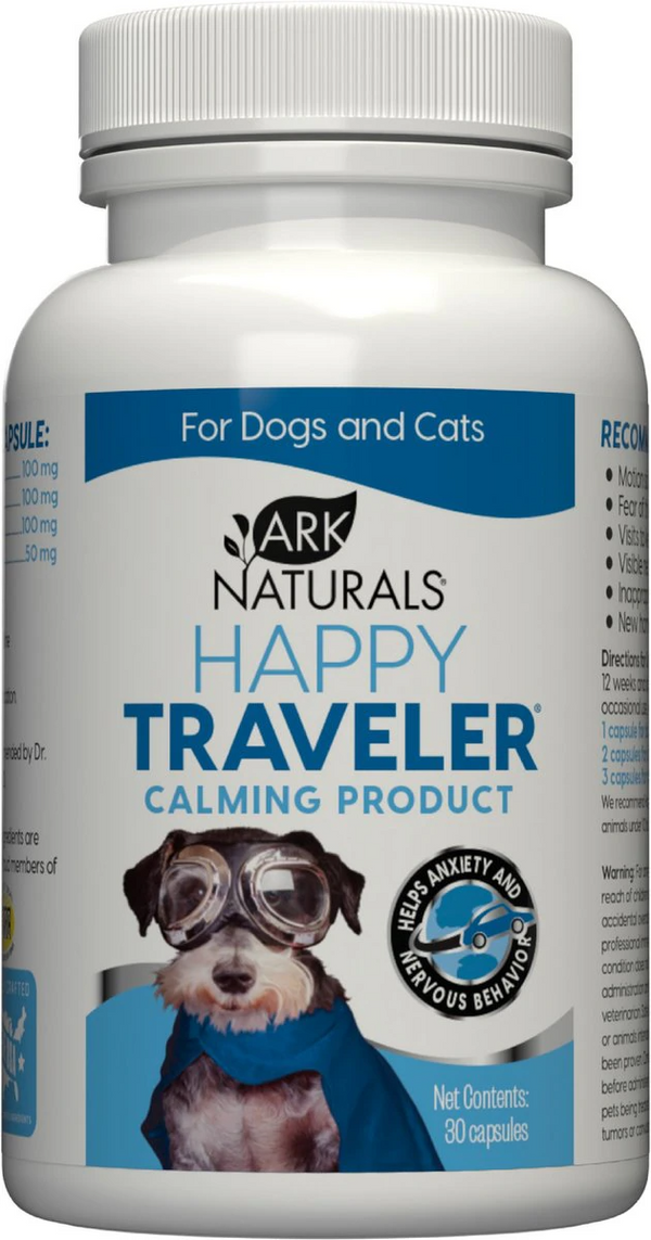 Ark Naturals Happy Traveler Calming Supplement Capsules for Dogs & Cats  (30 ct)