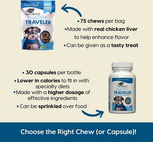 Ark Naturals Happy Traveler Calming Supplement Capsules for Dogs & Cats  (30 ct)