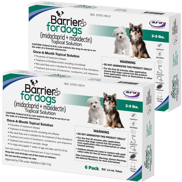 Barrier Topical Solution for Dogs, 3-9 lbs, (Green) 12 dose