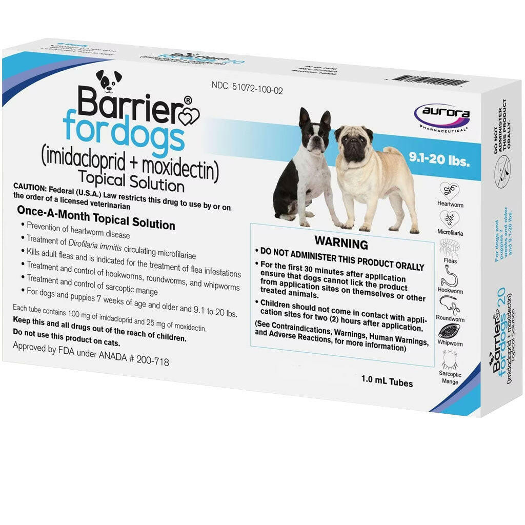 Barrier Topical Solution for Dogs, 9.1-20 lbs, (Ice Blue) 1 dose