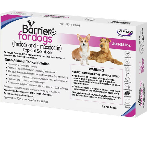 Barrier Topical Solution for Dogs, 20.1-55 lbs (Pink) 1 dose