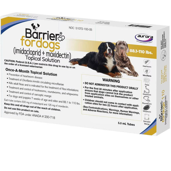 Barrier Topical Solution for Dogs, 88.1-110 lbs, (Yellow)