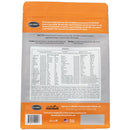 Back view of a supplement package with text and branding on an orange and gray background