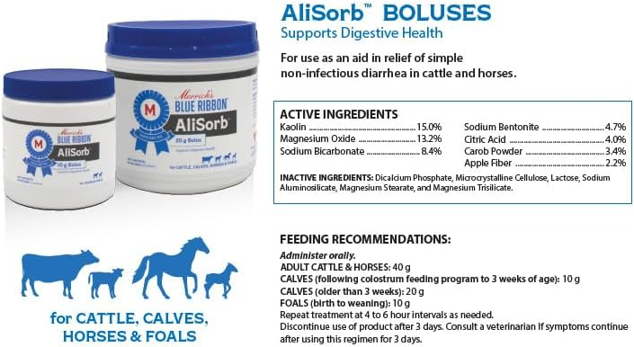 Merrick's Blue Ribbon AliSorb Anti-Diarrheal Bolus for Calves & Foals (50 boluses) - 0