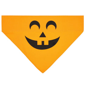 Orange bandana with a black jack-o'-lantern face design on a white background