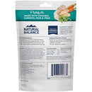 Back of a Natural Balance dog food package with text and ingredients list.