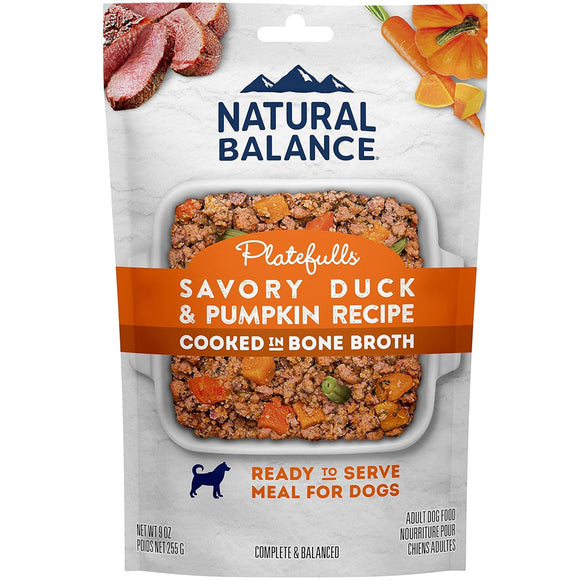 Natural Balance Pet Foods Original Ultra Platefulls Wet Dog Food Pouch Savory Duck & Pumpkin Recipe, 9-oz case of 12