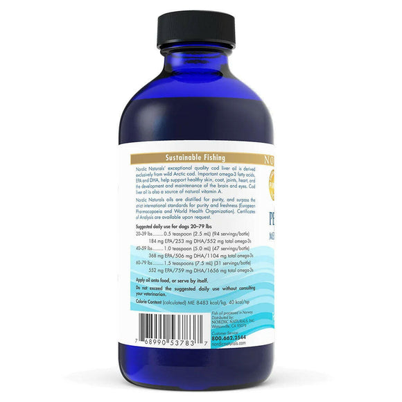 Nordic Naturals Pet Cod Liver Oil Medium to Large Breed Dogs feeding isntructions