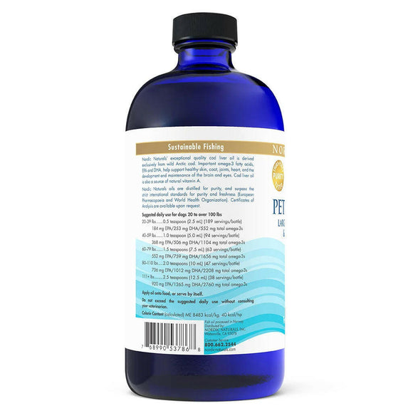 Nordic Naturals Pet Cod Liver Oil 16 oz suggested daily use