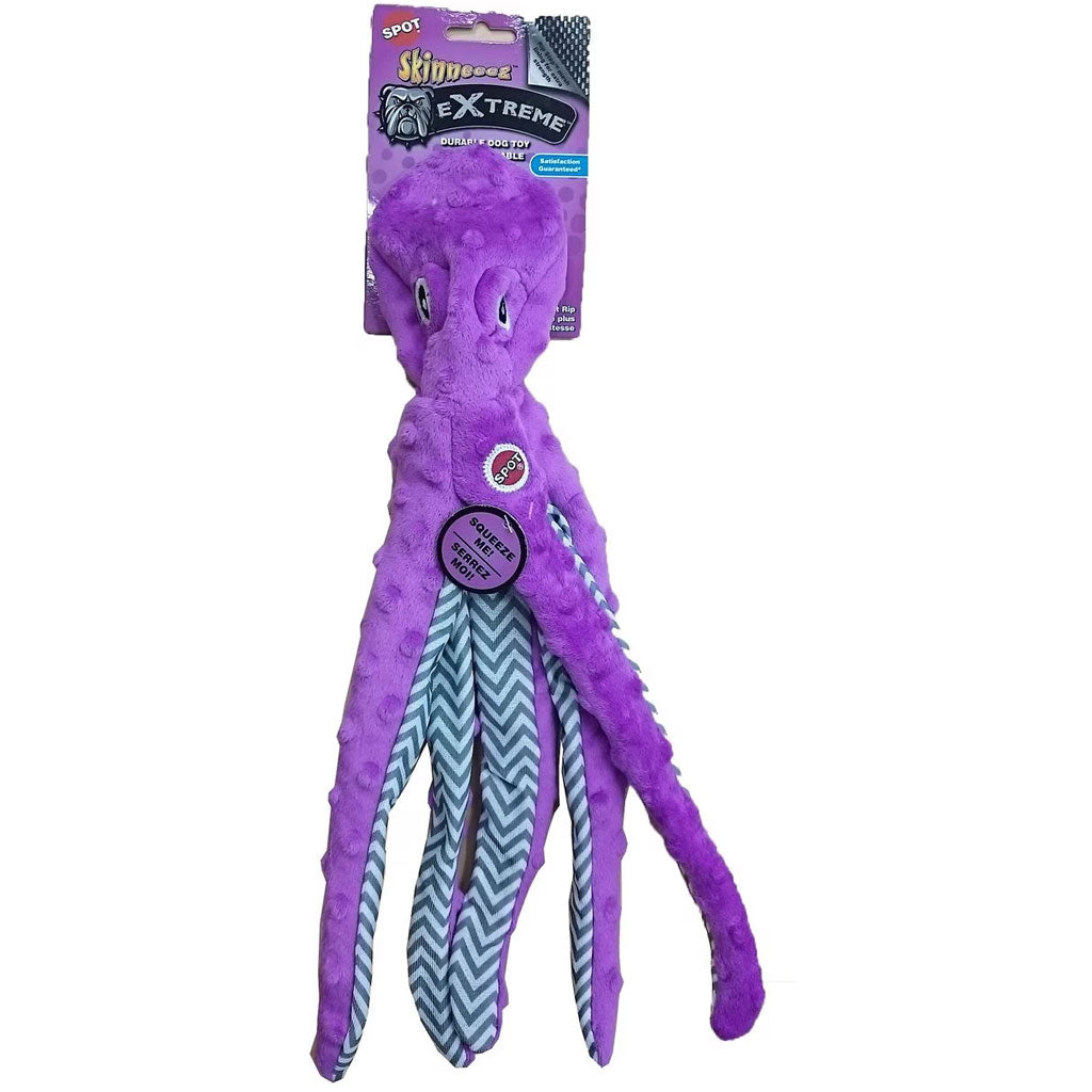 Ethical Skinneeez Extreme Stuffing-Free Squeaky Octopus Plush Dog Toy, Color Varies, 16" purple