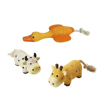Three animal-shaped toys on a white background