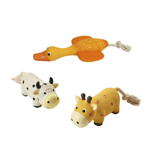 Three animal-shaped toys on a white background