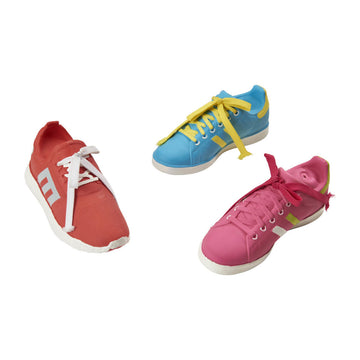Three colorful sneakers on a white background