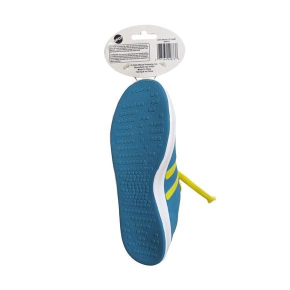 Blue shoe insole with white and yellow accents on a white background