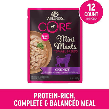 Wellness CORE Grain-Free Small Breed Mini Meals Chunky Chicken & Chicken Liver in Gravy Wet Dog Food (3 oz x 12 pouches)
