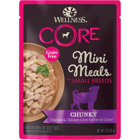 Wellness CORE Grain-Free Small Breed Mini Meals Chunky Chicken & Chicken Liver in Gravy Wet Dog Food (3 oz x 12 pouches)