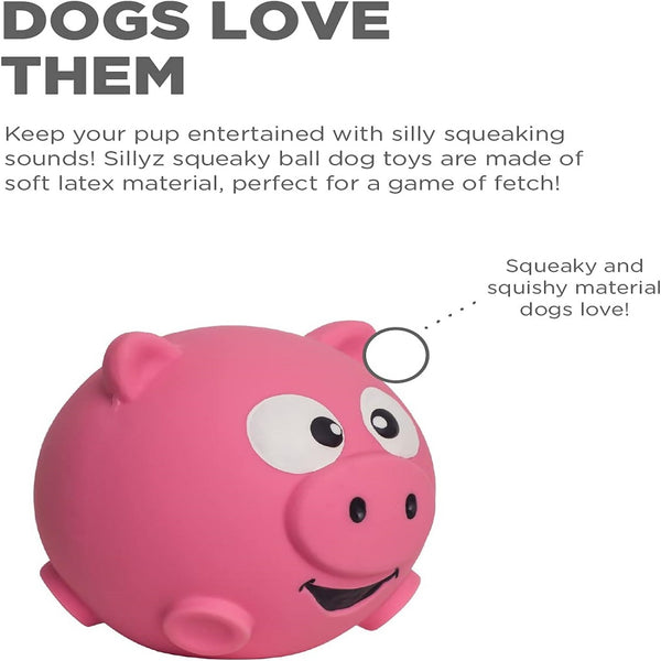 Outward Hound Sillyz Pig Latex Rubber Squeaky Ball  Fetch Toy For Dog Pink