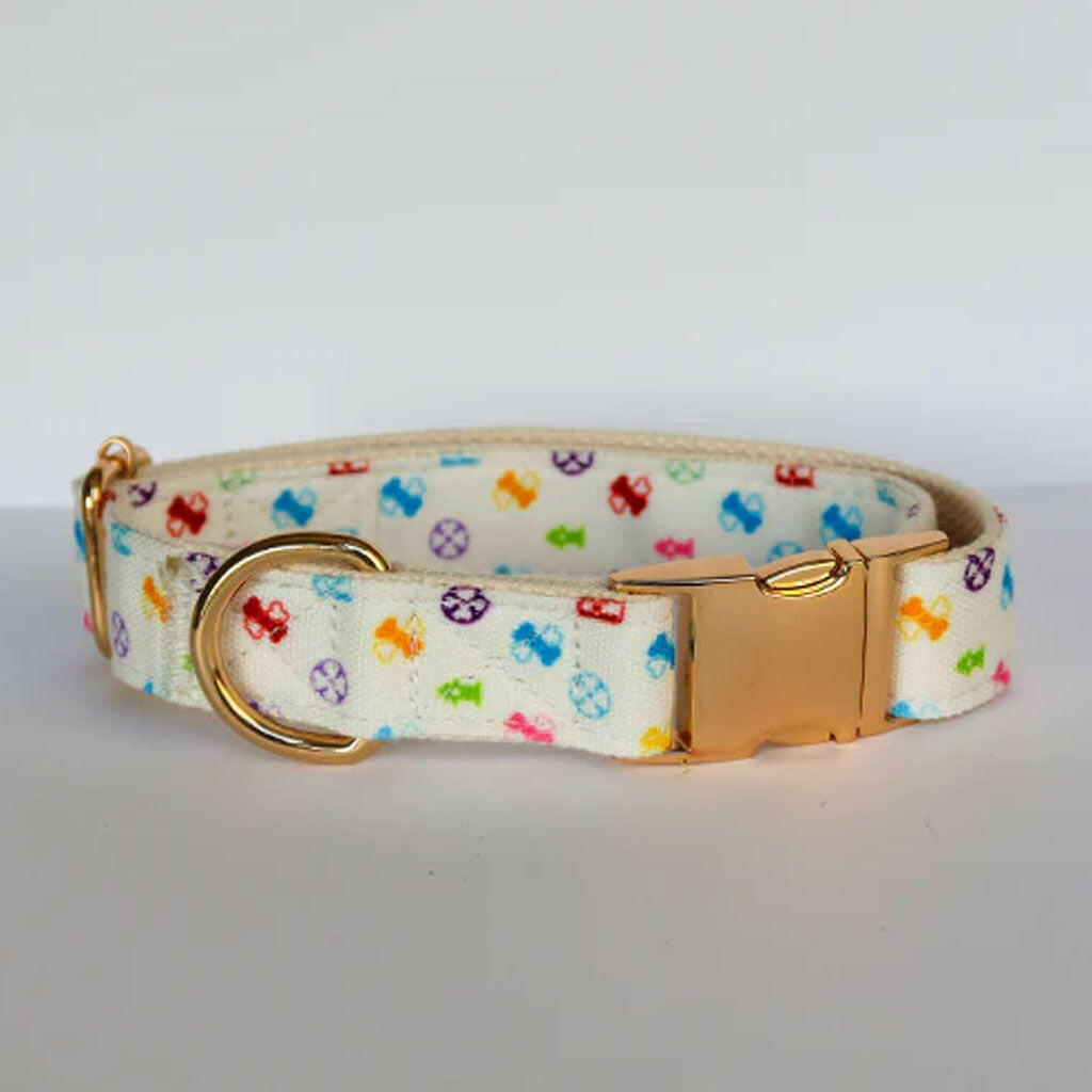 Green Pet Bonejour Dog Collar white