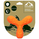 Orange dog toy with 'Hound2O' packaging on a beige background