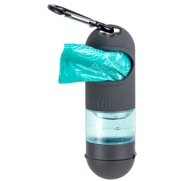 KONG water bottle with teal lid and pouch on a white background