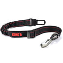Black dog leash with red accents and a carabiner on a white background