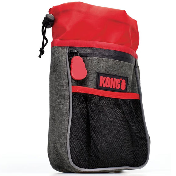 Black and red KONG dog treat pouch on a white background