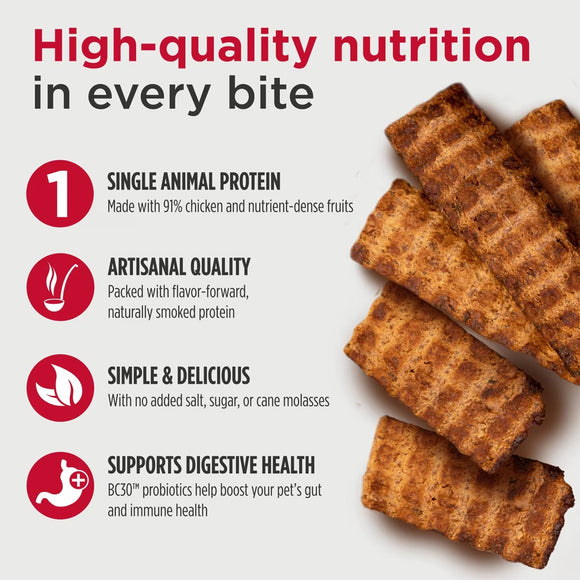 Dog food bars with nutritional information on a white background