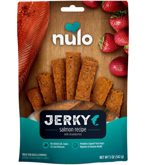 Nulo jerky salmon recipe with strawberries packaging on a white background
