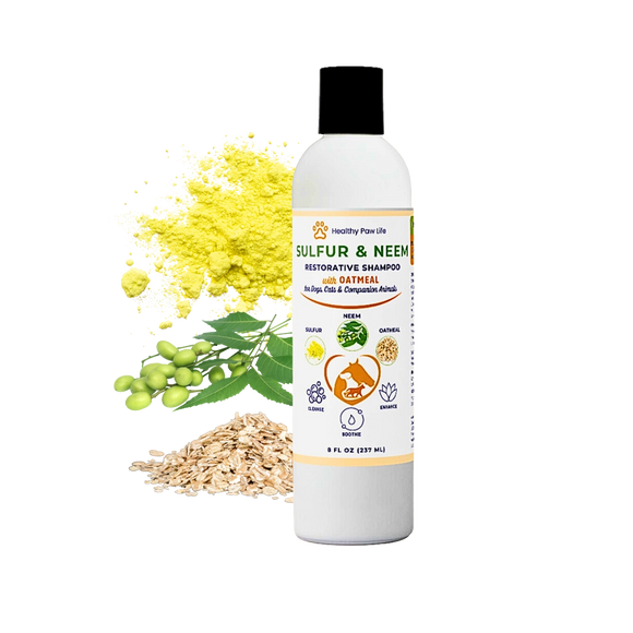 Healthy Paw Life Sulfur & Neem Restorative Shampoo with Oatmeal for Dogs, Cats & Companion Animals, 8-oz