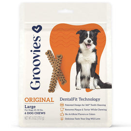 Groovies Original Chicken Flavor Dental Chews for Large Dogs 25-50 lbs - 6 Count - Dog Dental Chews & Treats 1