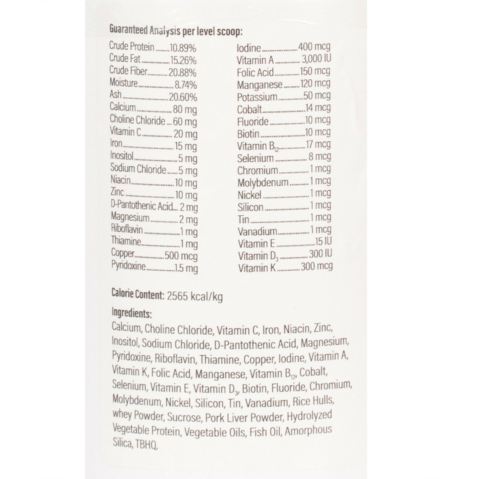 Lable with ingredients list 