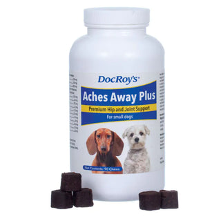 White bottle with level Doc Roy's Aches Away Plus for Dogs, 90 ct Small Chew