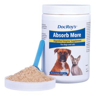 White container with label Doc Roys Absorb More for Dog & Cat, 454 gm