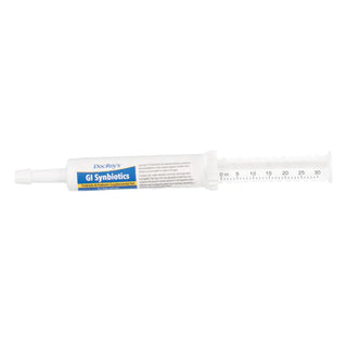 White syringe with label, Doc Roy's GI Synbiotics, 30 ml