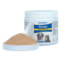 White container with label, Doc Roys FeCease for Dogs & Cats , 300 gm.