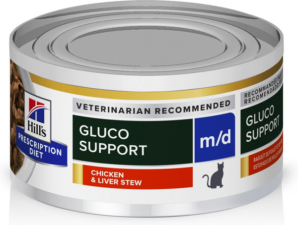 Hill's Prescription Diet m/d GlucoSupport Chicken & Liver Stew Canned Cat Food, 2.9 oz, 24-pack wet food