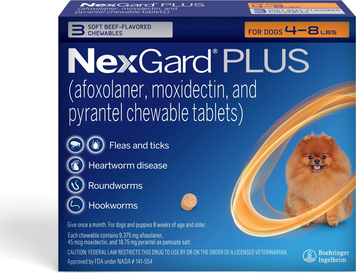 NexGard PLUS Chews for Dogs 4-8 lbs (Orange Box)