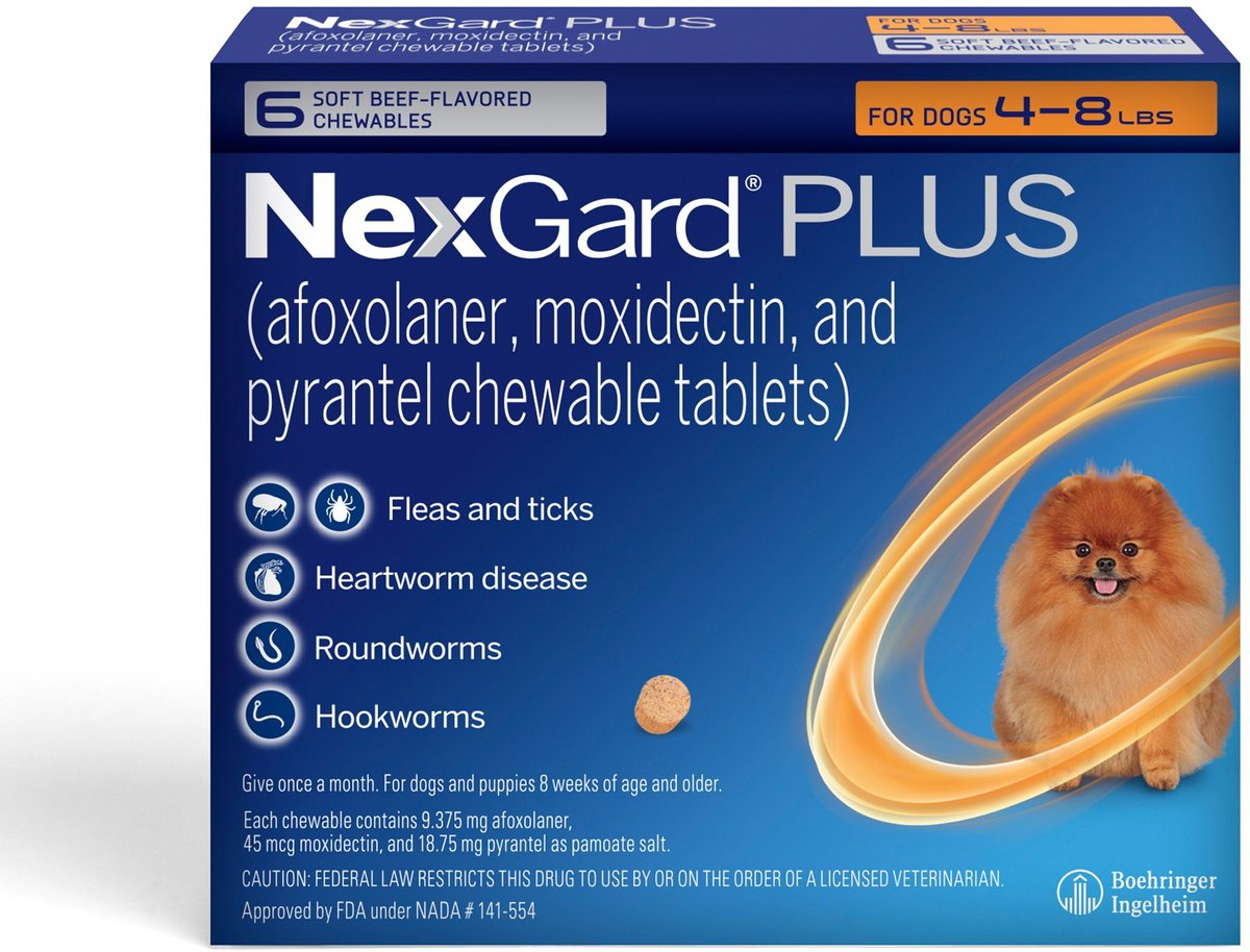 NexGard PLUS Chews for Dogs 4-8 lbs (Orange Box)