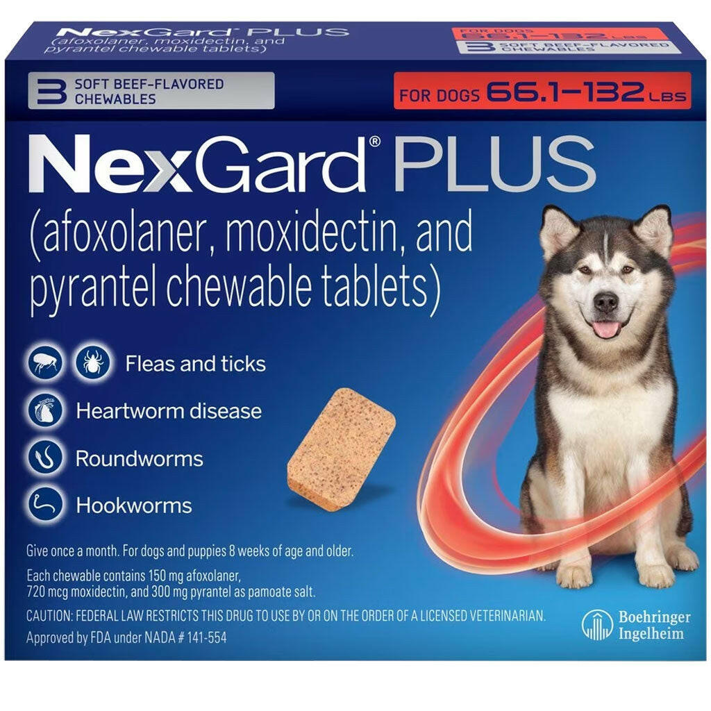 NexGard PLUS Chews for Dogs 66.1-132 lbs 3 chews