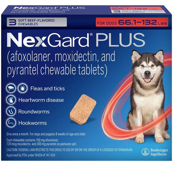 NexGard PLUS Chews for Dogs 66.1-132 lbs 3 chews