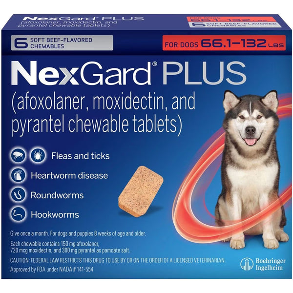 NexGard PLUS Chews for Dogs 66.1-132 lbs 6 chews
