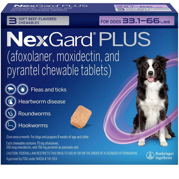 NexGard PLUS Chews for Dogs 33.1-66 lbs 3 chews