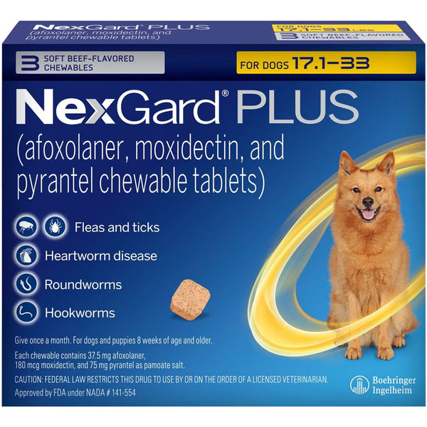 NexGard PLUS Chews for Dogs 17.1-33 lbs 3 chews