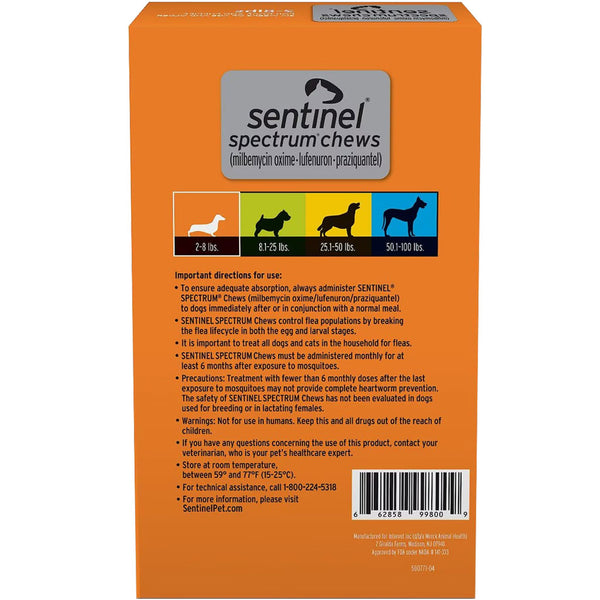Sentinel Spectrum Chews for Dogs 2-8 lbs direction for use