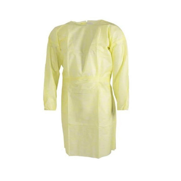 Yellow disposable medical gown on a white background