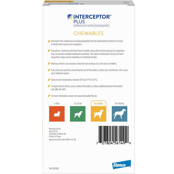 Interceptor Plus Chew for Dogs 25.1-50 lbs backside