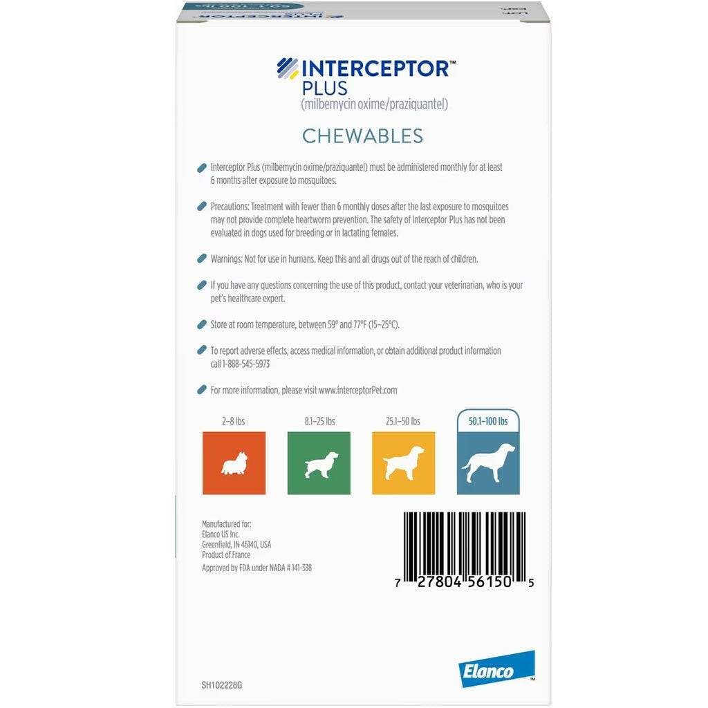 Interceptor Plus Chew for Dogs 50.1-100 lbs backside