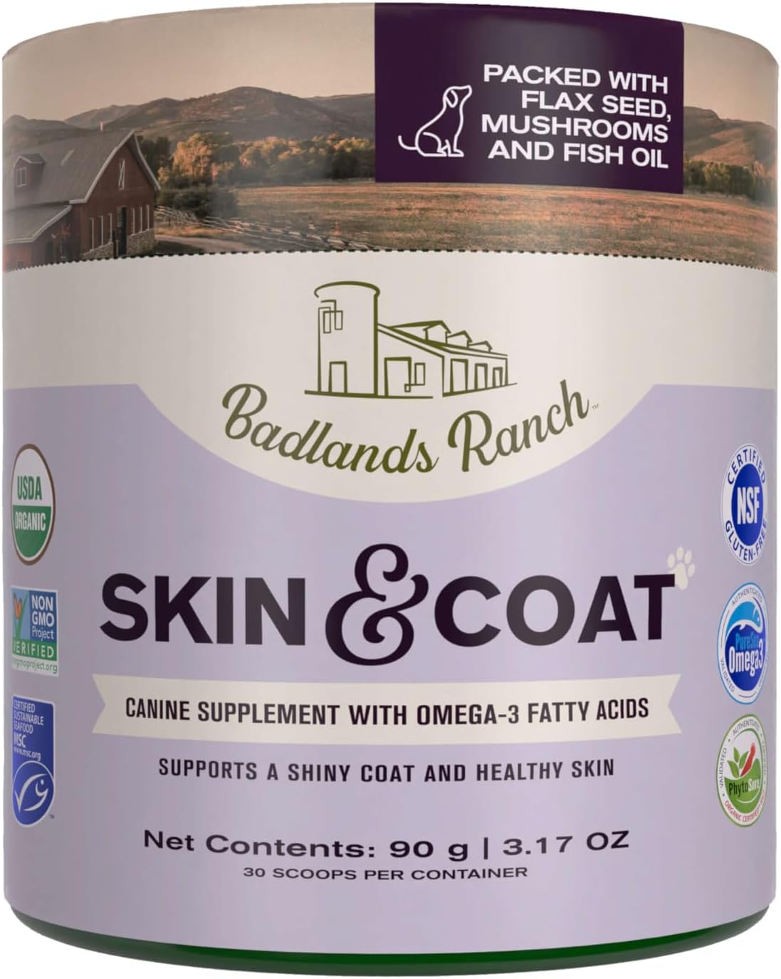 Badlands Ranch Skin & Coat Canine Supplement with Omega-3 Fatty Acids, 3.17-oz