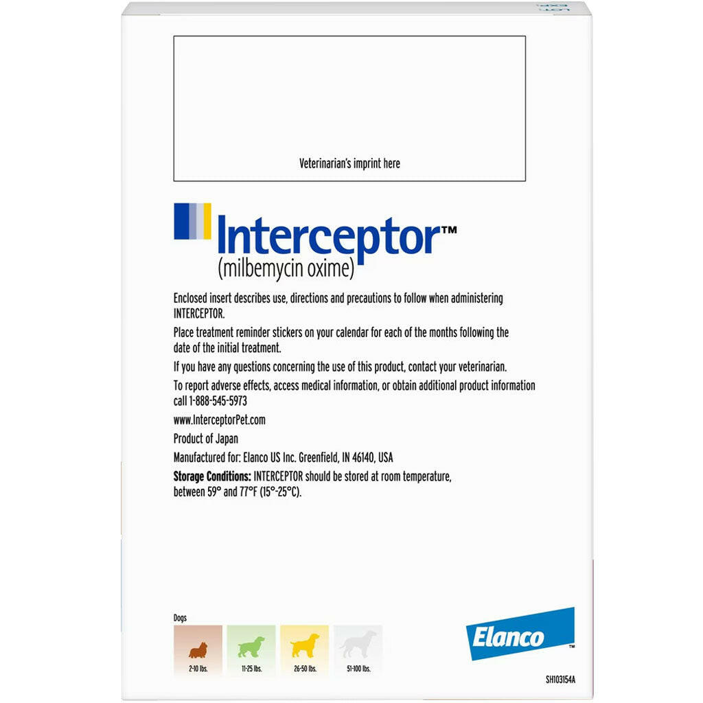 Interceptor Chewable Tablet for Dogs 2-10 lbs backside